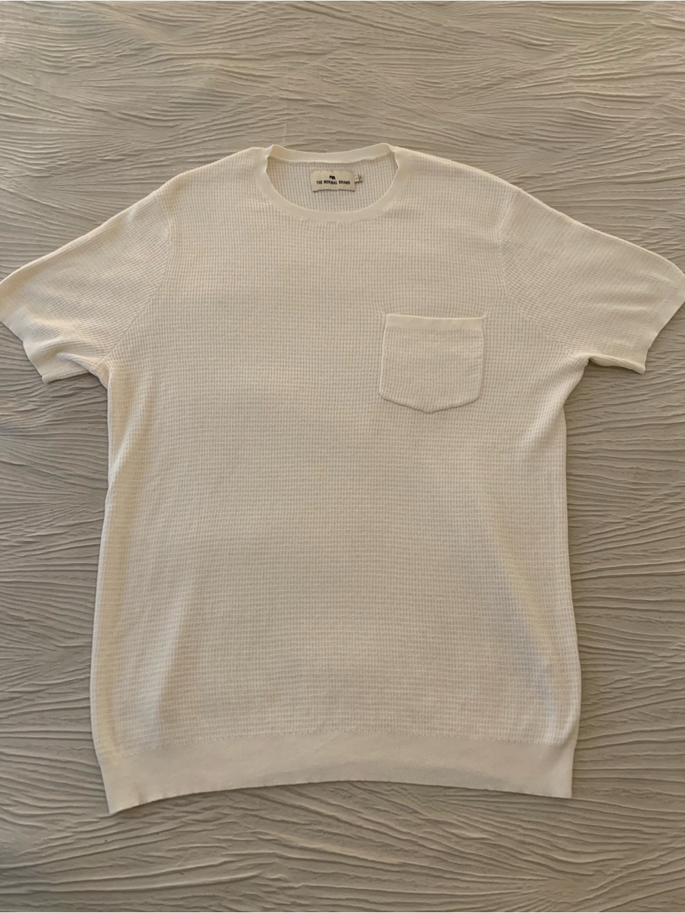 The Normal Brand Ivory/Off White Waffle Knit Thermal T-Shirt, size Large